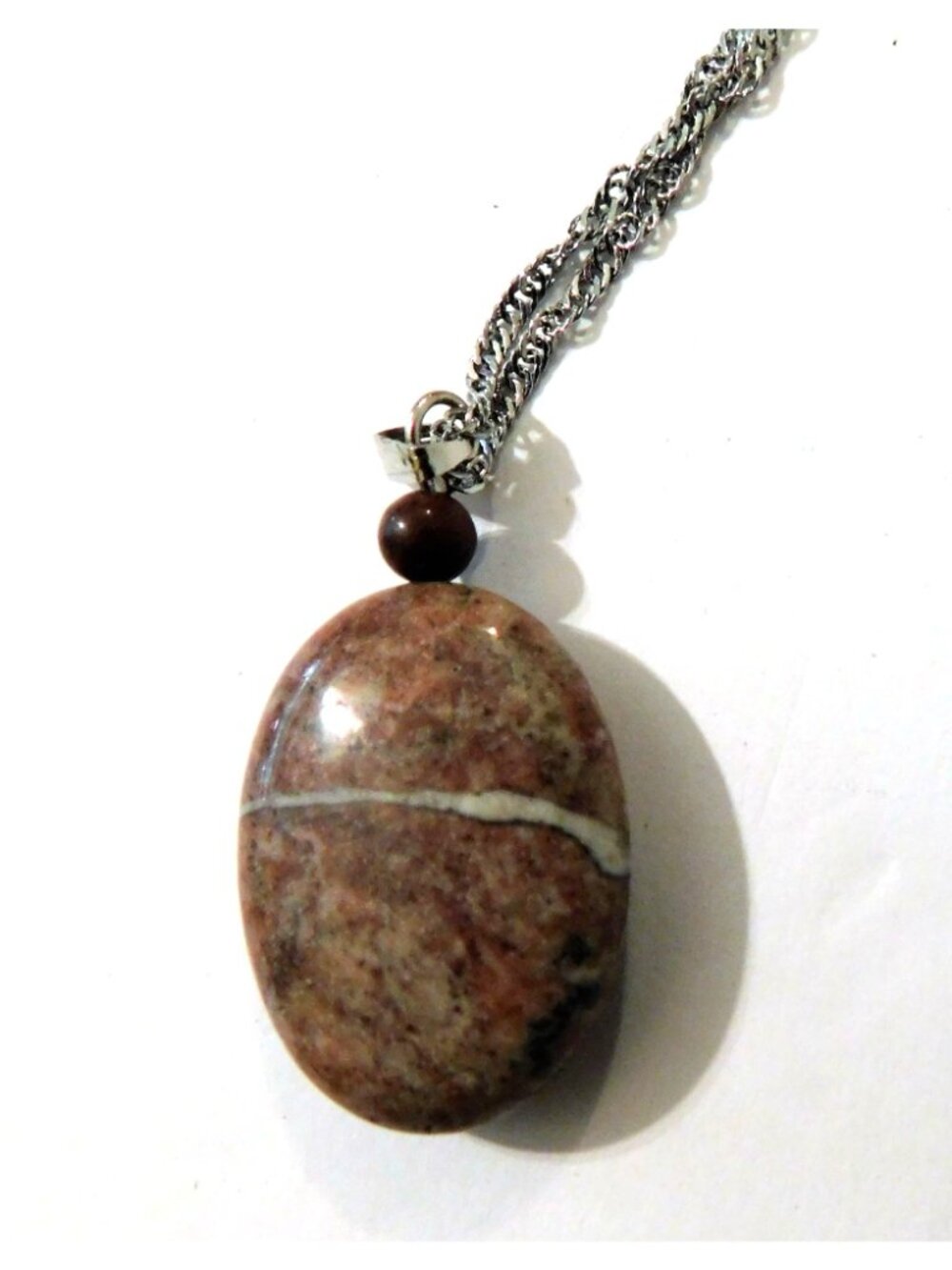Brown Stone Necklace and Fishhook Pierced Earrings 20" Twist Silver Tone Chain - Picture 8 of 10
